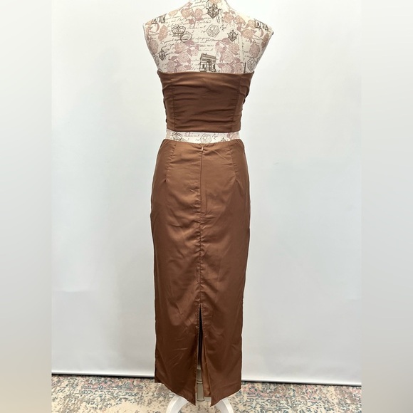 PRINCESS POLLY Brown strapless ruched cutout top and maxi skirt size 6. - Picture 10 of 14